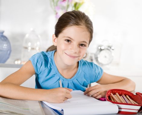 little girl studying